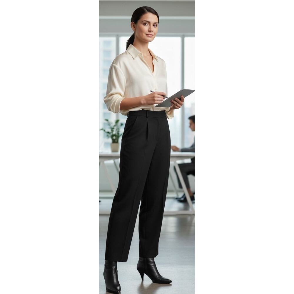 Vintage Bernard Zins Saks Women 8 Black Pleated High Rise Geraldine Wool Pants